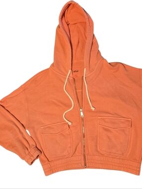 Aerie Women's Peach Box Cropped Full Zip Hoodie Sweatshirt Size S
